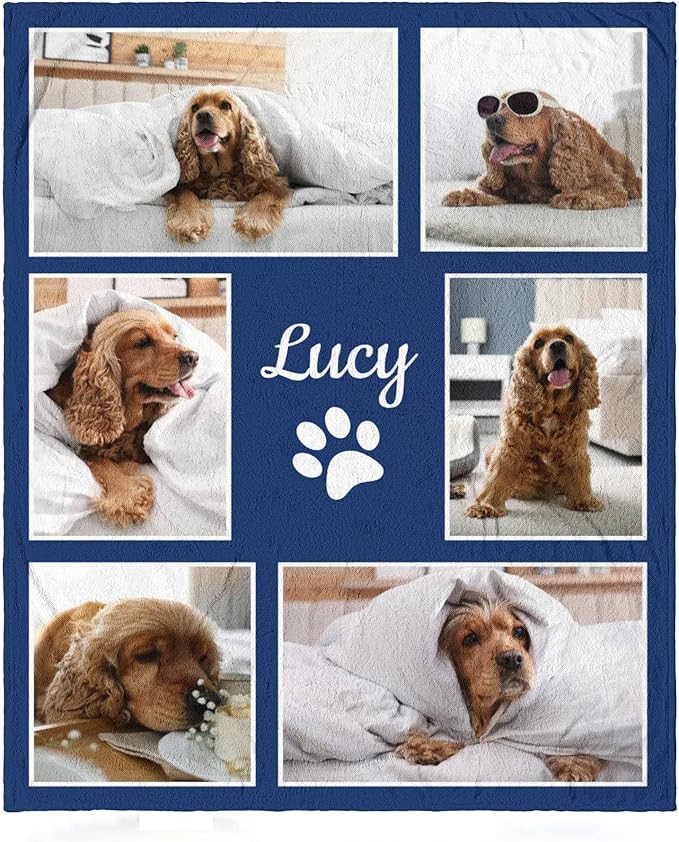 Ecautly Personalized Pets Blanket with Photos, Custom Blanket for Small Dogs, Personalized Dog Blankets with Picture, Memorial Gifts for Pet Passing Away