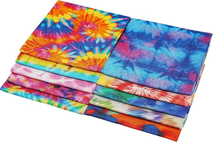 Craftido -25 Options- 100% Cotton Quilting Fabric Bundles 10pcs Fat Quarters 18”x21”-Medium Weight 5.2 oz- Soft Cotton for Quilting, Sewing Project, Patchwork, DIY Crafts - TIE DYE