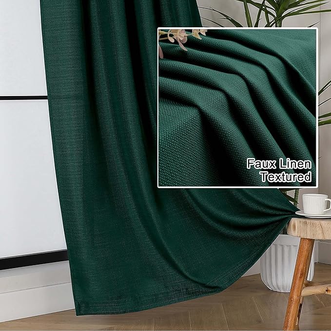 Lecloud Bessie Hunter Green Curtains 78 Inches Long 2 Pcs, Airy Home Decor Living Room Curtains for Bedroom Decor, Light Filtering Rod Pockets Elegant Drapes for Dining Room, Each 40" W x 78" L