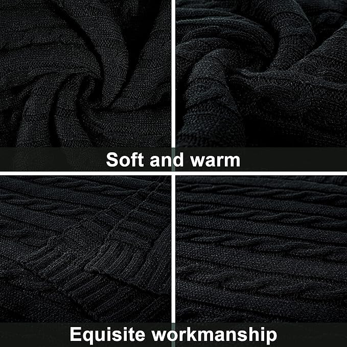 NTBAY 100% Pure Cotton Cable Knit Throw Blanket, Super Soft Warm 51x67 Knitted Throw Blanket for Couch, Sofa, Chair, Bed - Extra Cozy, Machine Washable, Comfortable Home Decor, Black