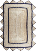 Scalloped Edge Rug, Hand Woven Natural Jute Area Rug, 9x12 Ft Beige & Black Braided Sisal Kilim Rugs for Living Room, Kitchen, Entryway, Farmhouse