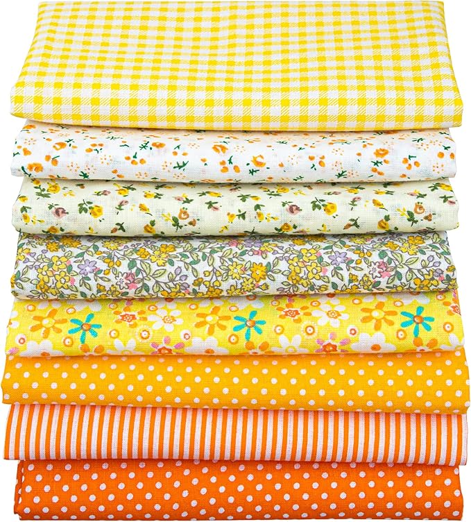 Aubliss 8pcs Fat Quarter Fabric Bundles (100% Cotton - 20‘’ x 20‘’) Quilting Cotton Craft Fabric Pre-Cut Squares Sheets for Patchwork Sewing Quilting Crafting