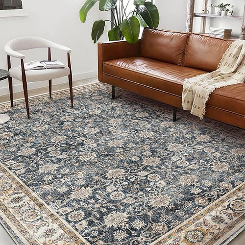Area Rug 6'x9' Washable Vintage Traditional Floor Cover Thin Retro Kitchen Indoor Distressed Non Slip Carpet for Living Room Bedroom Dining Room
