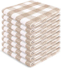 Blue Needles Waffle Weave Check Plaid Dish Cloths, 12x12 Inches 100% Cotton Set of 8 Dish Towels for Kitchen, Ultra Soft & Absorbent Kitchen Towels for Quick Drying Spring Summer - Beige & White