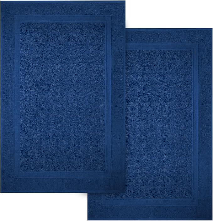 Infinitee Xclusives Premium Cotton Bath Mats for Bathroom – Pack of 2 | 34x22 Inches | Ultra Soft, Super Absorbent, Non-Slip, Machine Washable Mats (Tranquil Navy) [Not a Rug]
