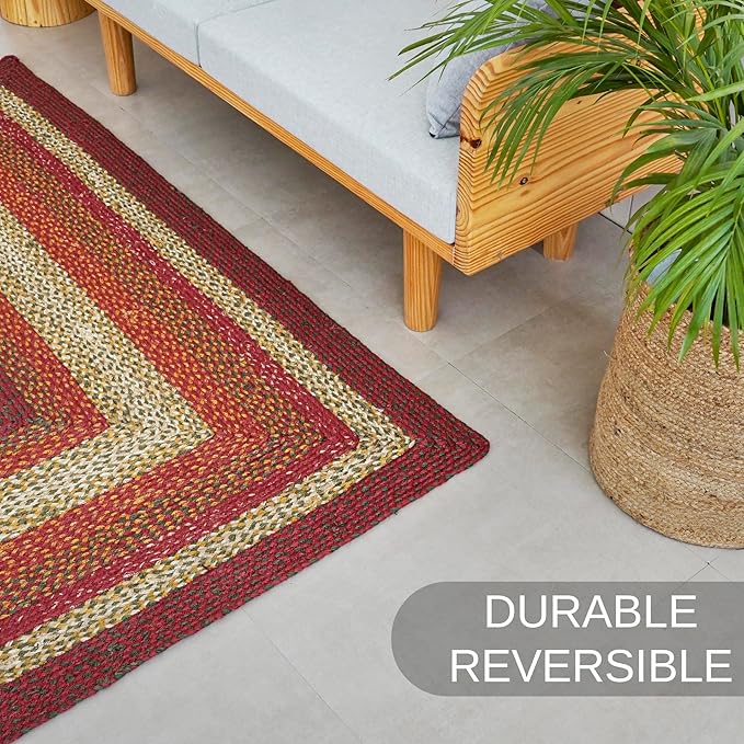 Traditional Jute Braided Rug, Rustic Country Décor for Kitchen, Living Room, Dining Room, Bedroom, Marigold, 11'X14'