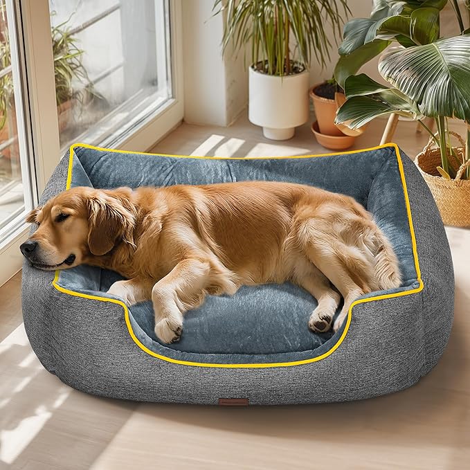 MellowMates Orthopedic Dog Bed for Extra Large Dogs with Removable Washable Cover - XL Dog Couch Sofa with Waterproof Lining & Non-Slip Base, Double-Sided Comfort Pet Bed, 44", Grey