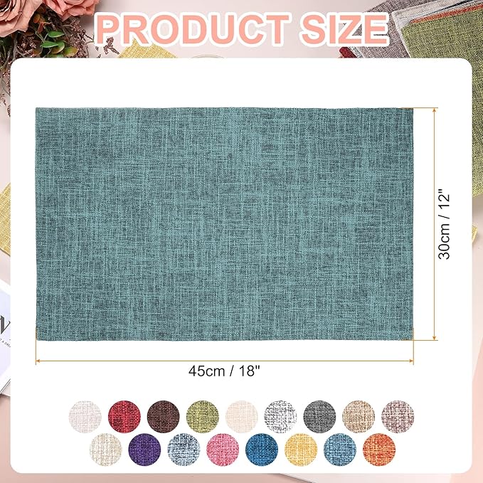 HARFINGTON 4pcs Linen Fabric Placemats 12" x 18" Polyester Rectangle Place Mats Machine Washable Heat Resistant Kitchen Table Mats for Outdoor Indoor Party Family Holiday, Blue Gray