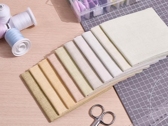 Craftido - 11 Options Solids with Tweed Tonals - Assorted Color Cotton Quilting Fabric Bundles 10pcs Fat Quarters 18"x21" - Medium Weight 5.2oz - for Quilting, Sewing and Crafts - Not Quite White