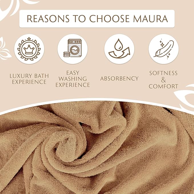 MAURA Biege Hand Towels for Bathroom. Luxury Turkish Cotton Bath Hand Towels Set of 6. Ultra-Soft, Thick & Plush - Brown
