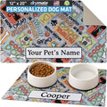 Drymate Personalized Pet Bowl Placemat, Custom Dog & Cat Food Feeding Mat - Absorbent Fabric, Waterproof Backing - Machine Washable/Durable (USA Made) (12" x 20") (Cool Dog - Grey)