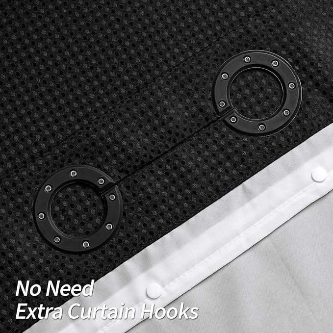 MitoVilla Black Waffle Small Stall Shower Curtain Liner Set 36 x 74, No Hooks Required Half Size Narrow Fabric Shower Curtain Set with Snap-in Liner for Modern Farmhouse Bathroom Decor