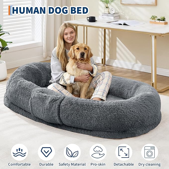 Festisoul Large Plush Dog Bed with Raised Headrest, Orthopedic Pet Bed for Dogs & Cats, Washable Fleece Pet Bed for Large Breeds (19x14x9 Inches)