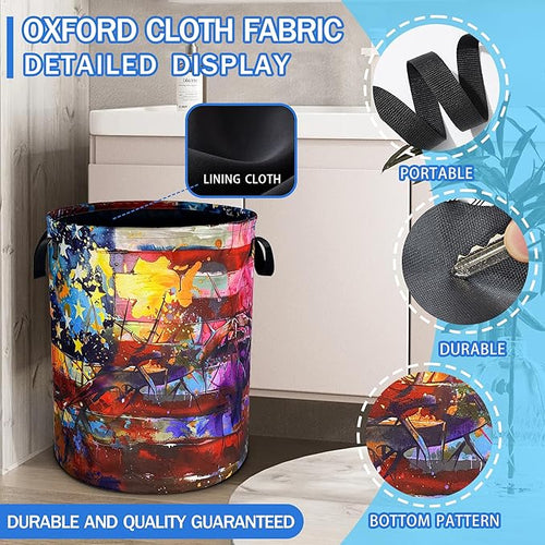 American Flag Laundry Basket Usa Flag Art Oxford Cloth Laundry Hamper With Handle Foldable Portable Clothes Storage Basket 18.9 X 16.5 Inch Storage Bag For Laundry Room/Bathroom/Bedroom/Dormitories
