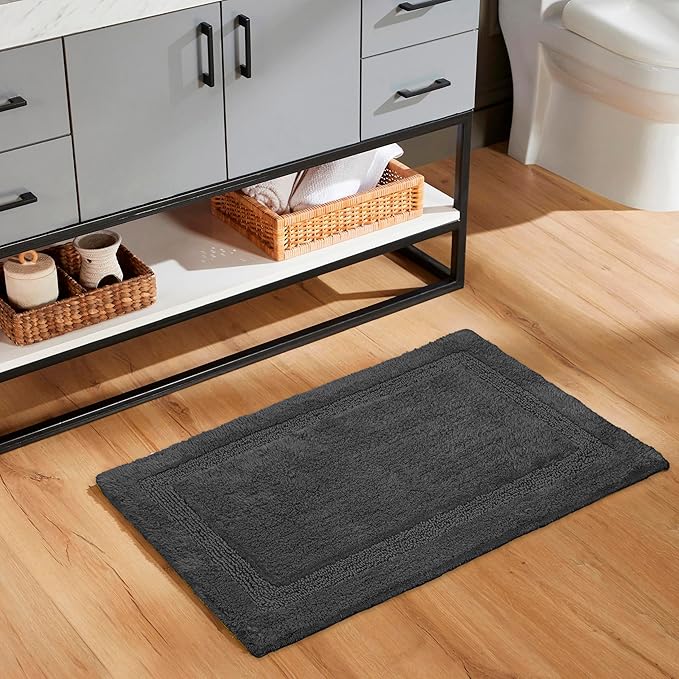 C23 Luxury 2200 GSM Heavyweight Bath Mat (Pack of 2) 100% Tufted Cotton 20"x32" & 16"x24" Charcoal Grey Bathroom Rugs Ultra-Absorbent, Quick Dry, Anti-Slip Natural Latex Back, Machine Washable