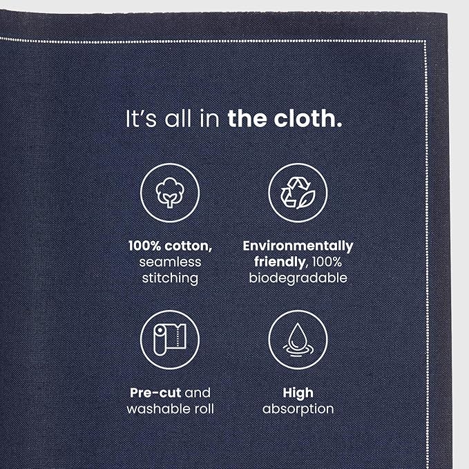 MY DRAP Washable and Reuseable Cloth Placemat - 17.7 x 12.6 in (12 Per Roll, Cotton Foggy Blue)