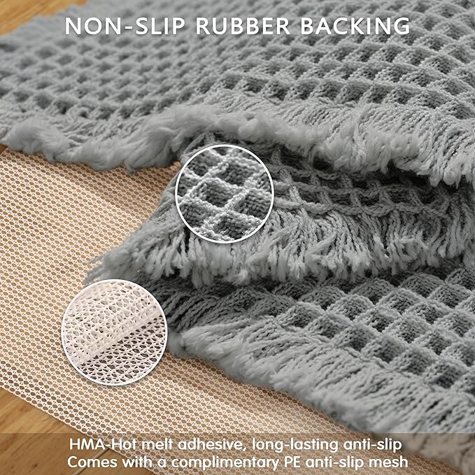 SUBRTEX Waffle Braided Bath Mat, 24" x 36" Soft Waffle Bath Rugs, Absorbent Non Slip Bathrooom Mats, Machine Washable Area Rug for Bathroom, Quick Dry, Gray