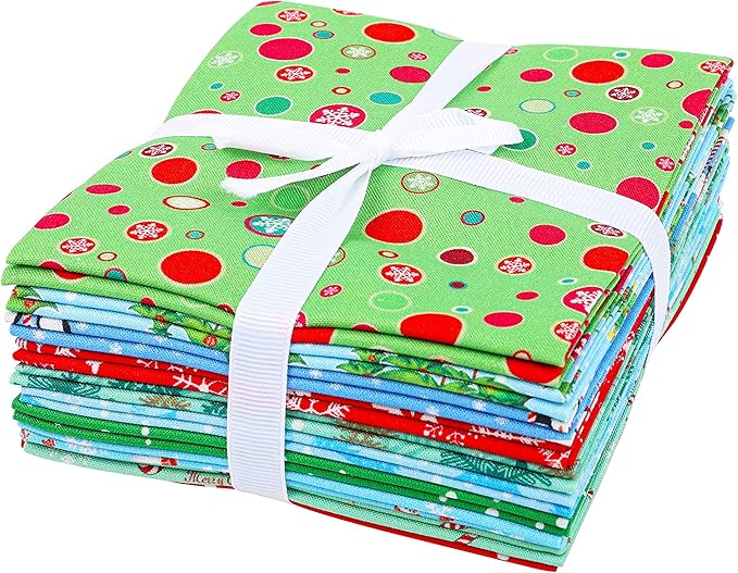 Craftido -25 Options- 100% Cotton Quilting Fabric Bundles 10pcs Fat Quarters 18”x21”-Medium Weight 5.2 oz- Soft Cotton for Quilting, Sewing Project, Patchwork, DIY Crafts - Christmas