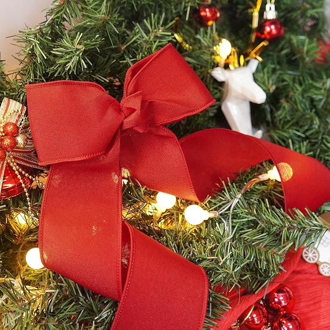 CT CRAFT LLC Burlap Fabric Wired Ribbon 2.5 Inch x 20 Yards Red for Christmas Home Wedding Decor Gift Wrapping Tree Topper Bow Wreath Bouquet DIY Crafts