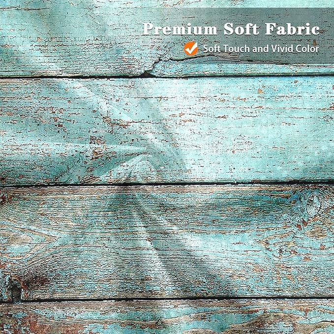 Culudea Turquoise Wooden Shower Curtain Set, Teal Green Blue Bathroom Window Waterproof Shower Curtain Set for Bathroom Decor