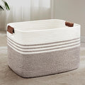 SunNewt 86L Extra Large Laundry Basket with Leather Handles for Living Room Storage, Woven Rope Baskets for Blanket, Kids Toy, Gifts, Wicker Hamper for Bedroom Dirty Clothes, 24"x16"x14" Dark Brown