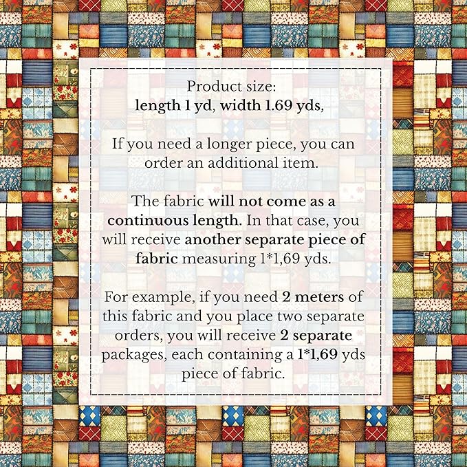 Patchwork Cotton Fabric Panel 61 x 36.6 Inches, Vintage Rustic Quilt Squares Design, 100% Cotton 140 GSM, Sewing Quilting Craft Fabric