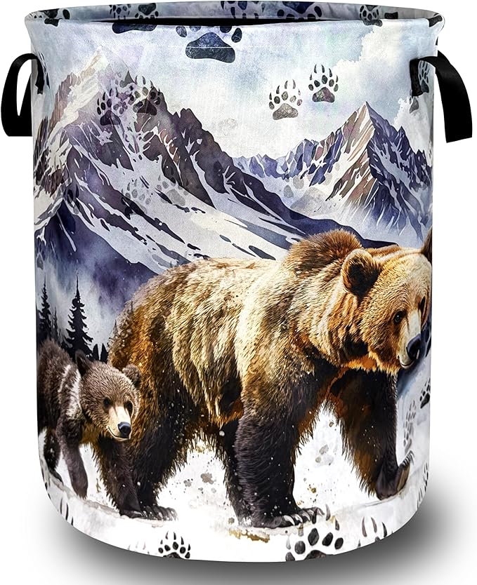 Bear Laundry Hamper Oxford Cloth Funny Bears Paw Forest Animal Laundry Basket With Handle Portable Clothes Storage Basket Foldable Laundry Bag 18.9"x16.5" For Laundry Room/Bedroom/Bathrooms