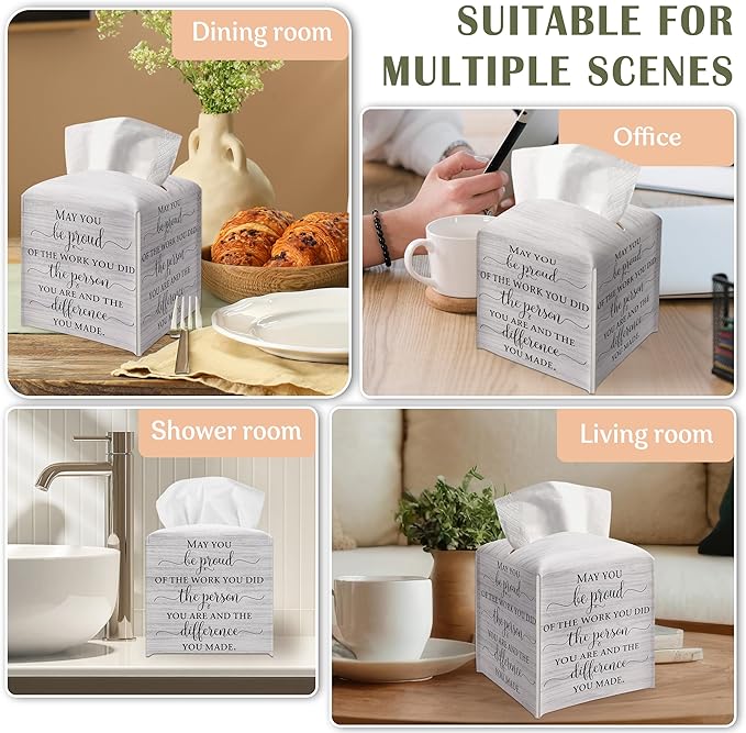Decorative Tissue Box Cover Square, Wood Pattern Leather Tissue Box Cover Holder, Inspirational Quote Gift Ideas for Friends, May You Be Proud of Decor for Bathroom Office-(5.2 Inches) A30