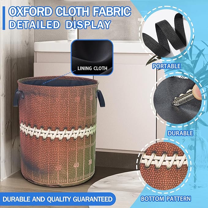 Football Laundry Basket Ball Texture Pattern Oxford Cloth Laundry Hamper With Handle Foldable Portable Clothes Storage Basket 18.9 X 16.5 Inch Storage Bag For Laundry Room/Bathroom/Bedroom/Dormitories