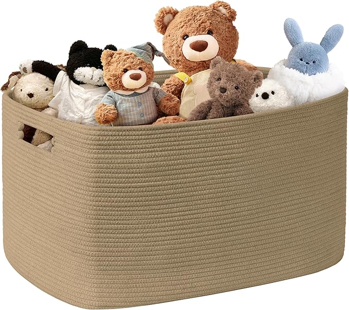 SunNewt 86L Large Wicker Laundry Basket for Living Room Storage,Boho Woven Cotton Rope Baskets for Kids Toy,Gifts,Square Blanket Hamper for Bedroom Dirty Clothes,Jute
