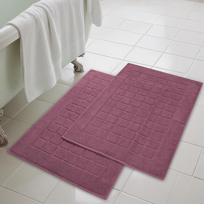 Superior 100% Cotton Bathmat Set, Bath Mats, Bathroom Decor, Shower, Bathtub Essentials, Home Accessories, Small Washable Rug, No Backing, Heavyweight, Nora Collection, Set of 2, 22" x 35", Plum