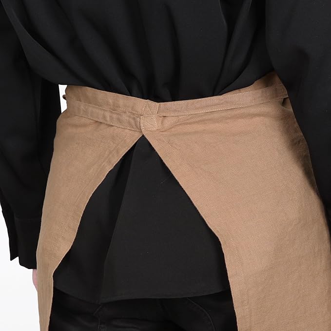 Pure Linen Bistro Half Apron - 25 x 35 Inch Unisex Waist Aprons with Large Pocket Ideal for Kitchen Crafts and More