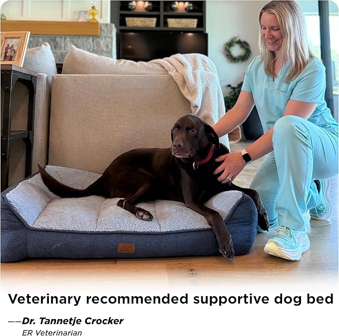 Bedsure Orthopedic Dog Bed Medium Size Dog - Extra Thick Supportive Medium Dogs Beds with Waterproof Washable Cover, Comfort Pet Bed Sofa with Soft Plush Sherpa and Nonskid Bottom, Blue, 35"