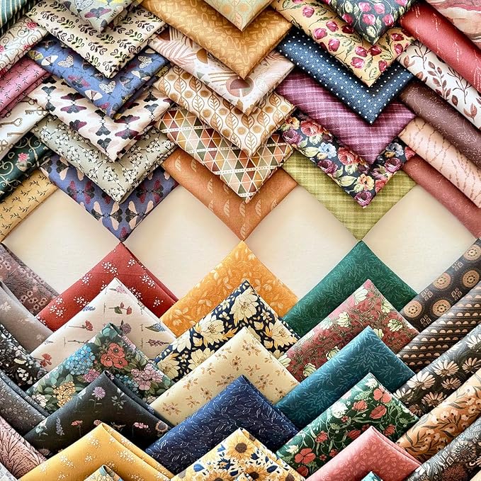 Vintage Floral & Botanical Cotton Fabric Bundle – 60 Pre-Cut Squares (8×8 inch), 100% Cotton 140 GSM, Eco Digital Print, Made in Turkey