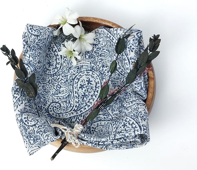 Linen Rayon Blend Fabric by The Linen Lab – Lightweight, Soft, Pre-Washed Material for Sewing, Clothing, Crafts & DIY (1 Yard pre Cut, Paisley Navy with Subtle Wrinkle Effect)