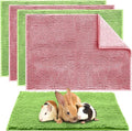 Amylove 4 Pcs Guinea Pig Cage Liner Guinea Pig Bedding Dog Door Mat for Muddy Pet Paws Washable Chenille Pee Pads Small Animal Sleeping Bed for Bunny Hamster(16 x 24 Inch,Rectangular,Green Pink)