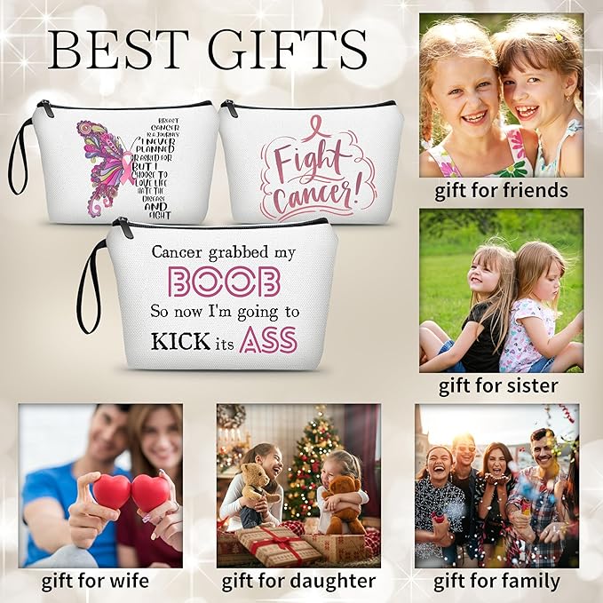 ARIOSEY Breast Cancer Gift Set - Travel Cosmetic Bag, Motivational Gifts for Cancer Care, End Of Chemo & After Surgery Support