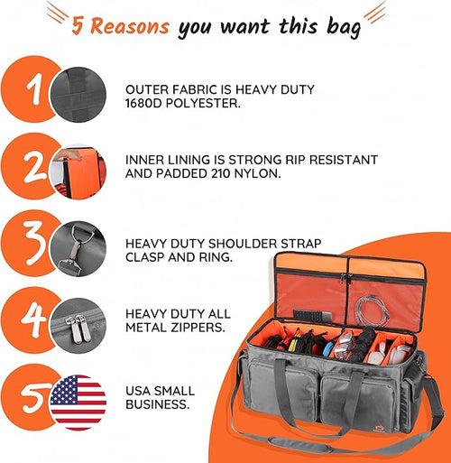 ASEG Gear Heavy Duty - DJ Cable Bag Organizer with Detachable Dividers – Travel Gig Bag – Case for Equipment - Music Equipment & Accessories - Heavy Duty Exterior & Padded Nylon Interior