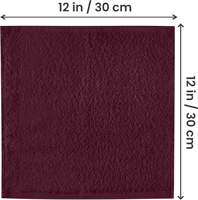 Utopia Towels 24 Pack Cotton Washcloths Set, 100% Ring Spun Cotton, Premium Quality Flannel Face Cloths, Highly Absorbent and Soft Feel Fingertip Towels, Burgundy