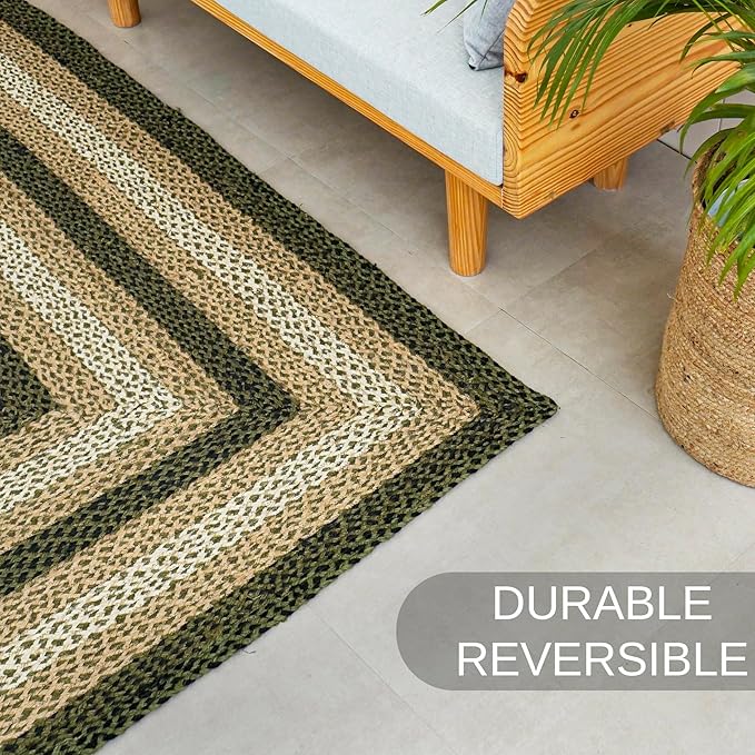 Traditional Jute Braided Rug, Rustic Country Décor for Kitchen, Living Room, Dining Room, Bedroom, Meadow, 6'X9'