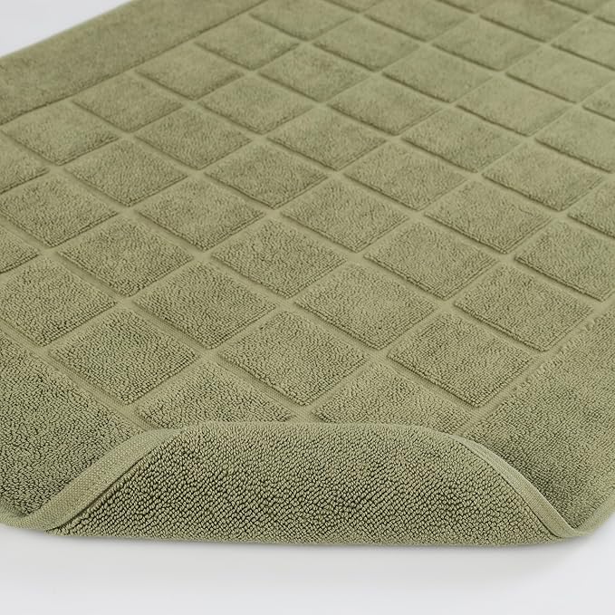 Superior 100% Cotton Bathmat Set, Bath Mats, Bathroom Decor, Shower, Bathtub Essentials, Accessories, Small Washable Rug, No Backing, Heavyweight, Nora Collection, Set of 2, 22" x 35", Forest Green