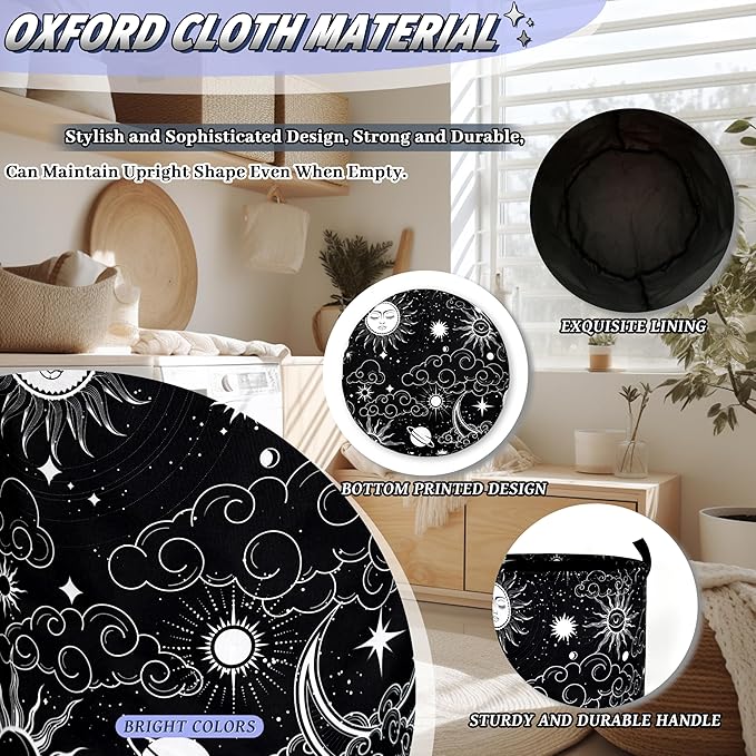 Beautiful Clouds Sun Stars Laundry Basket Oxford Cloth Moon Laundry Hamper With Handle Portable Clothes Storage Basket Foldable Funny Laundry Bag 18.9"x16.5" For Laundry Room/Bedroom/Bathrooms