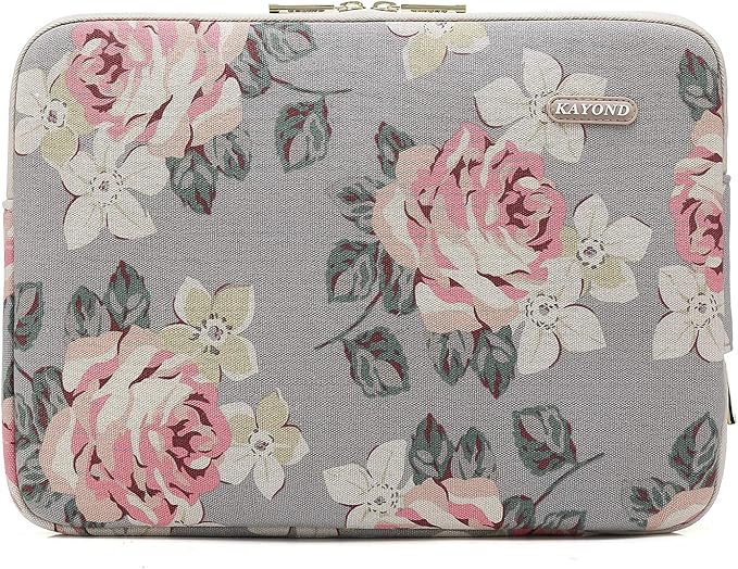 kayond Water-Resistant Canvas 13.3 Inch Laptop Sleeve-White Rose