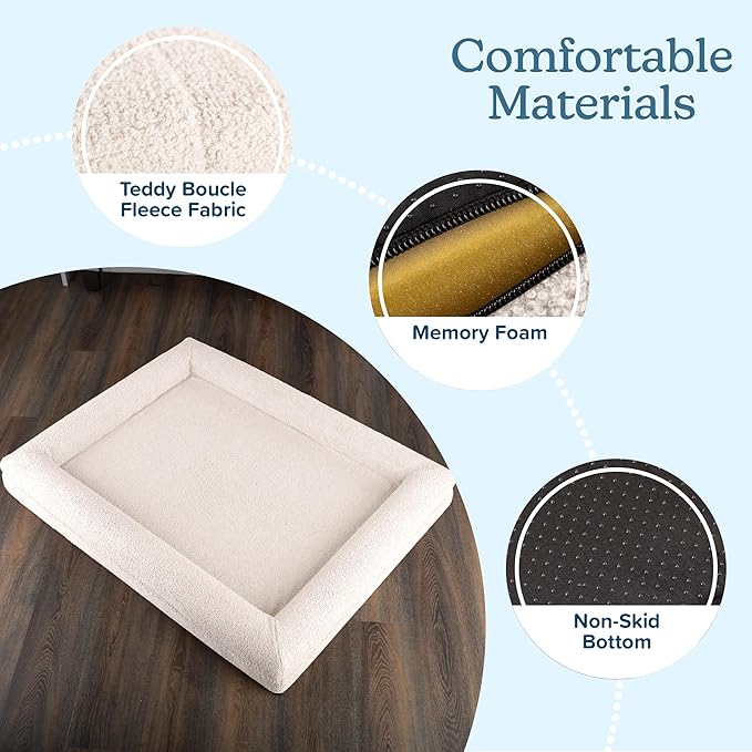 PETMAKER Orthopedic Pet Bed - 45in Large Dog Bed with Supportive Bolster, Nonslip Bottom, and Removable Washable Cover - Memory Foam Pet Beds for Large Dogs - Dog Products (Cream)