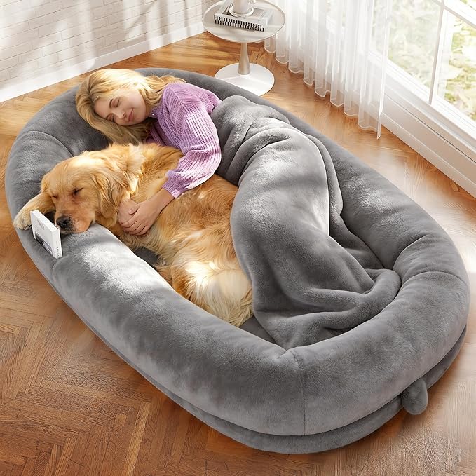 Murago Human Dog Bed for Adults, 43 x 10 x 71 Long Human Size Dog Bed, Removable Cover, Washable, Waterproof, Orthopedic Design Light Grey