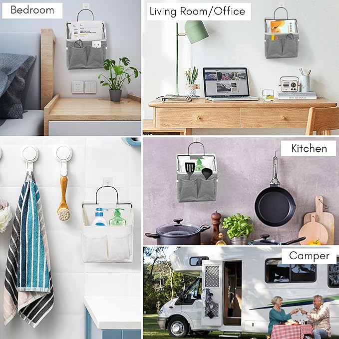 Kanrichu 2pcs Wall Hanging Baskets for Organizing, Wall Hanging Storage Bag as Over the Door Organizer, Wall File Organizer, Rv Storage and Organization. For Bedroom, Office, Camper (Gray)