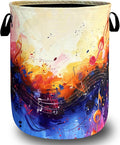 Colorful Music Notes Laundry Hamper Foldable Oxford Cloth Music Funny Laundry Basket With Handle Portable Clothes Storage Basket Laundry Bag 18.9"x16.5" For Laundry Room/Bedroom/Bathrooms