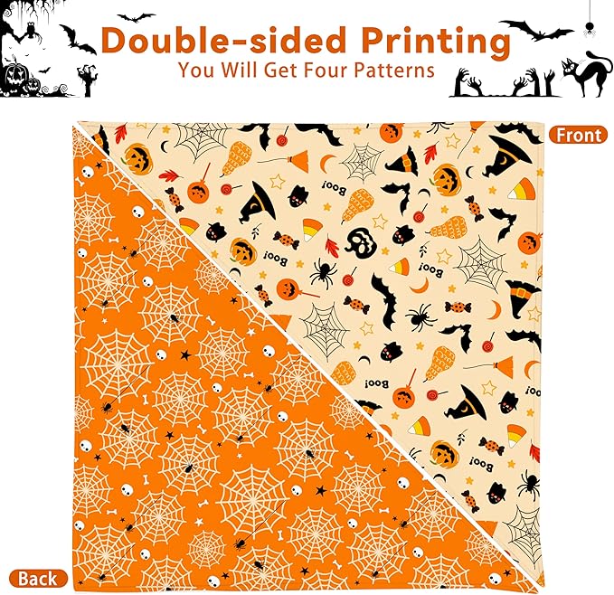 Halloween Dog Bandanas Reversible 2 Pack Large, Orange Black Spider Web Ghost Cute Halloween Pet Bandanas for Dogs Adjustable Triangle Holiday Scarves for Medium Large Extra Large Boy Girl Dogs