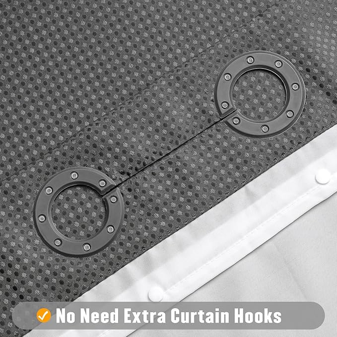 MitoVilla Grey Waffle Small Stall Shower Curtain Liner Set 36 x 74, No Hooks Required Half Size Narrow Fabric Cloth Shower Curtain Set with Snap-in Liner for Modern Bathroom Decor, Charcoal Grey