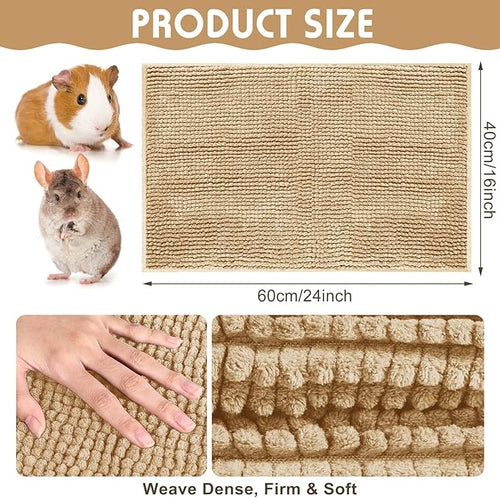 Amylove 4 Pcs Guinea Pig Cage Liner Guinea Pig Bedding Dog Door Mat for Muddy Pet Paws Washable Chenille Pee Pads Small Animal Sleeping Bed for Bunny Hamster(16 x 24 Inch,Square,Beige)